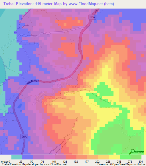 Trebal,Colombia Elevation Map