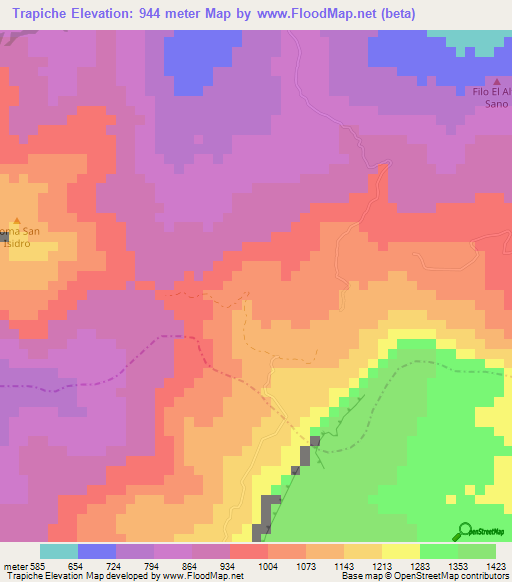 Trapiche,Colombia Elevation Map