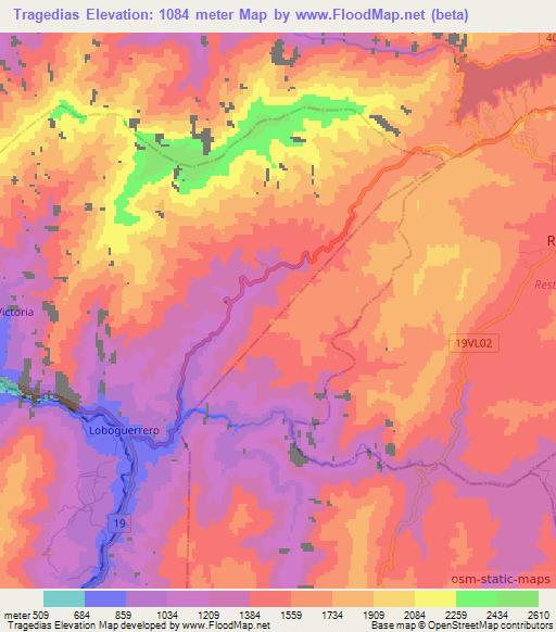 Tragedias,Colombia Elevation Map