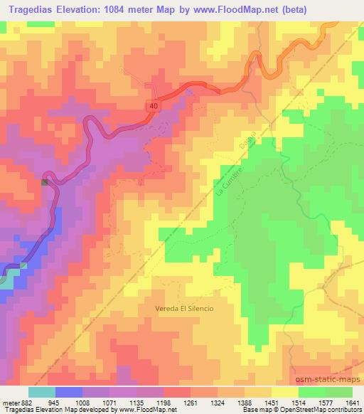 Tragedias,Colombia Elevation Map