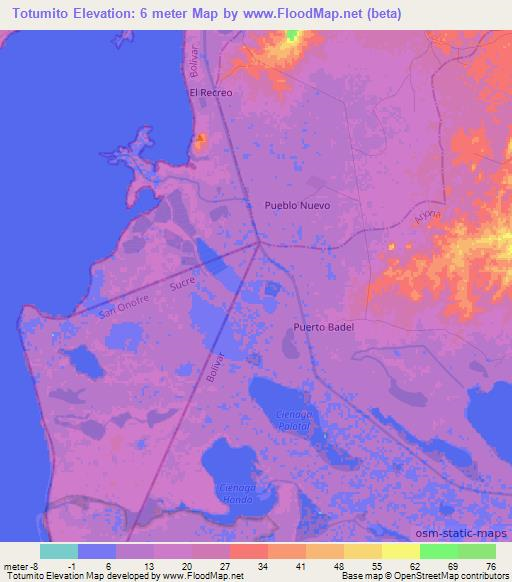 Totumito,Colombia Elevation Map