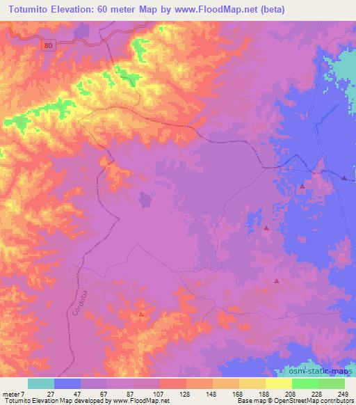 Totumito,Colombia Elevation Map