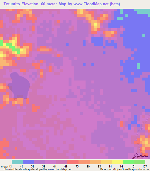 Totumito,Colombia Elevation Map