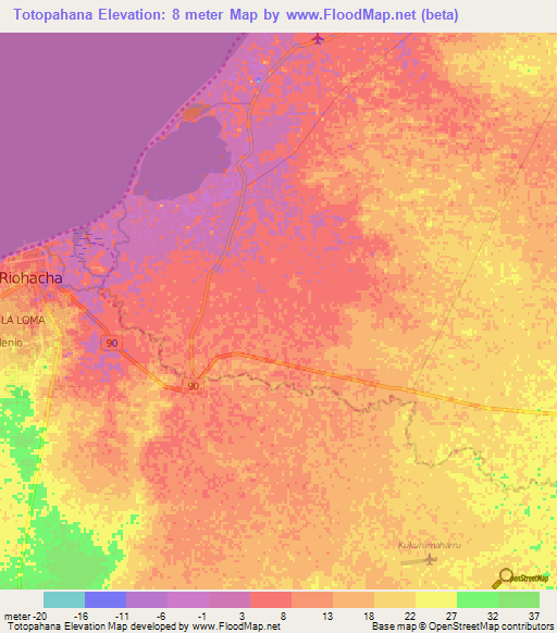 Totopahana,Colombia Elevation Map