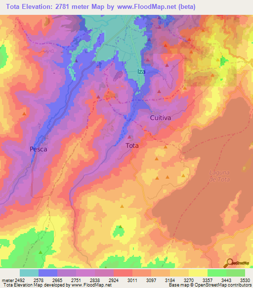 Tota,Colombia Elevation Map