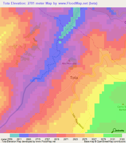 Tota,Colombia Elevation Map