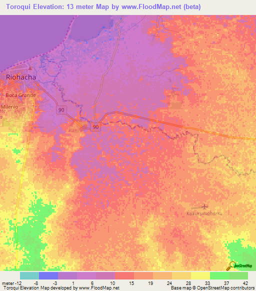 Toroqui,Colombia Elevation Map