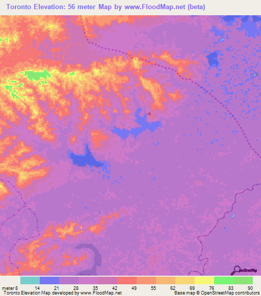 Toronto,Colombia Elevation Map