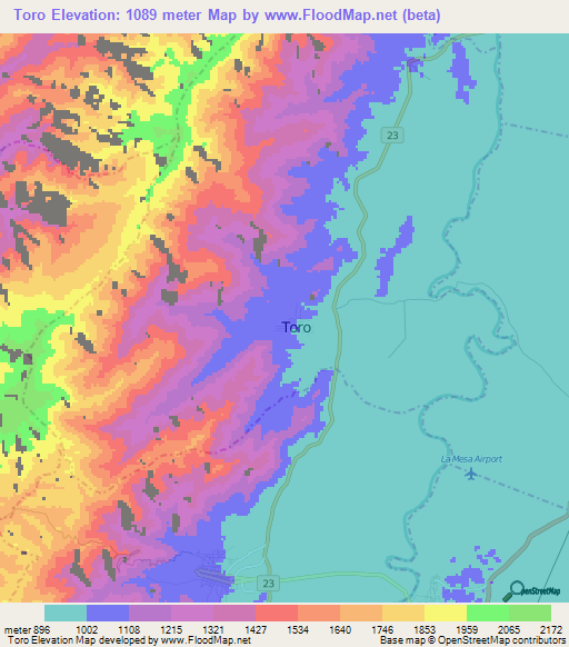 Toro,Colombia Elevation Map