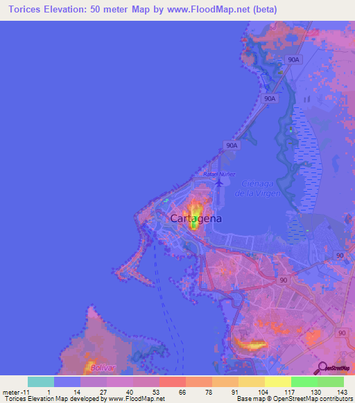 Torices,Colombia Elevation Map