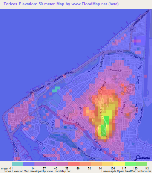 Torices,Colombia Elevation Map