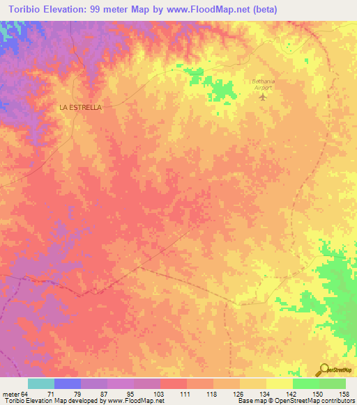 Toribio,Colombia Elevation Map