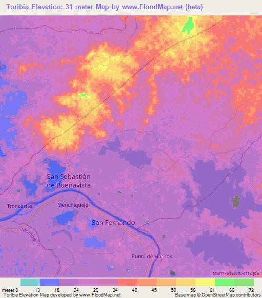 Toribia,Colombia Elevation Map
