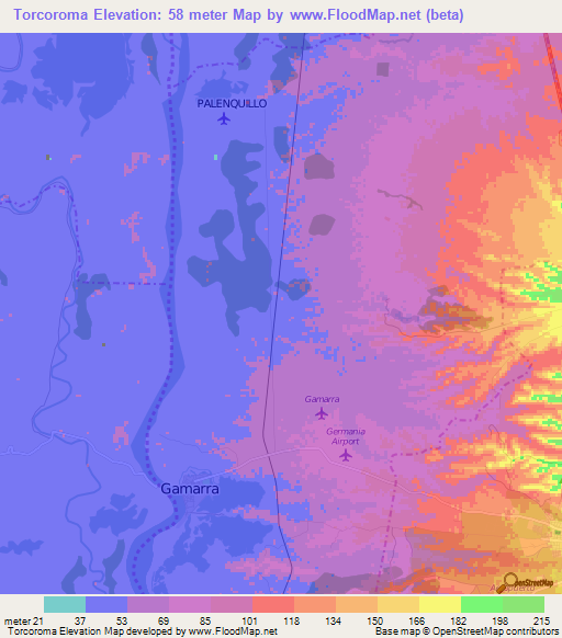 Torcoroma,Colombia Elevation Map