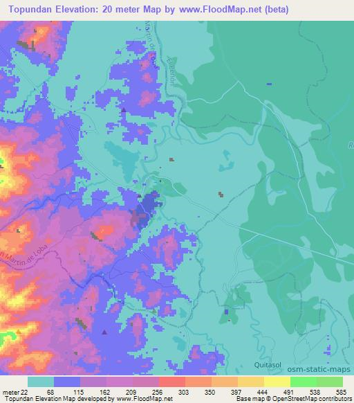 Topundan,Colombia Elevation Map