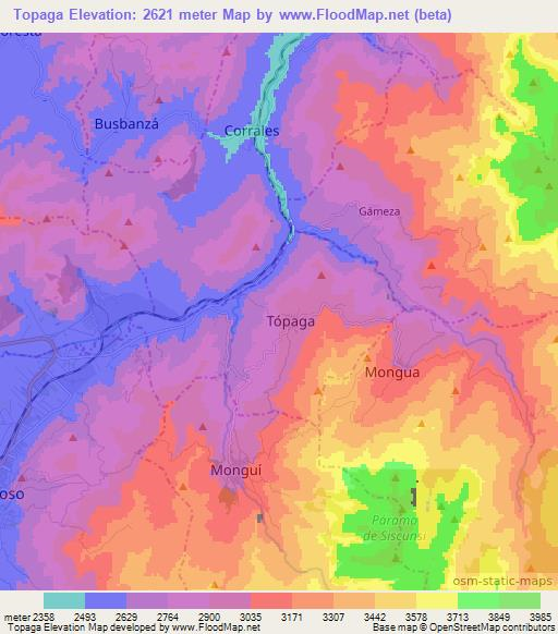 Topaga,Colombia Elevation Map