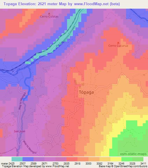 Topaga,Colombia Elevation Map