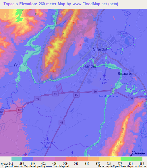 Topacio,Colombia Elevation Map