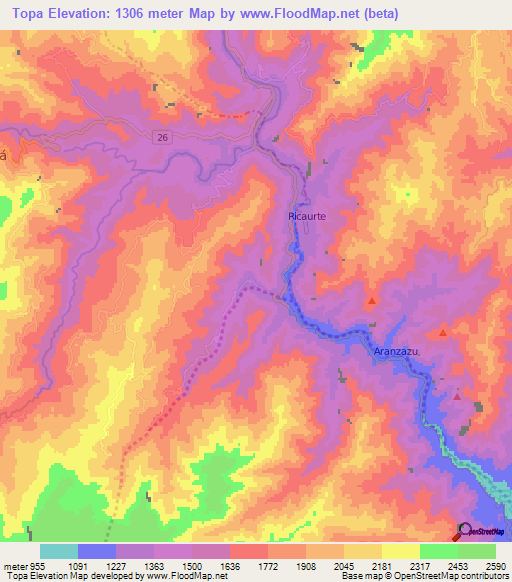 Topa,Colombia Elevation Map