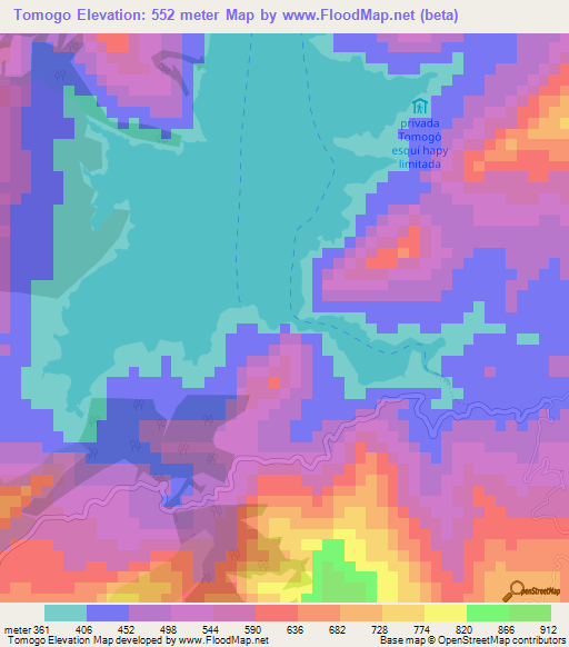 Tomogo,Colombia Elevation Map