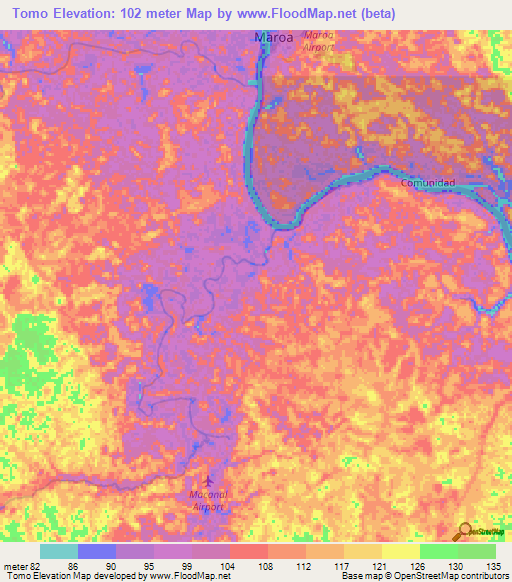 Tomo,Colombia Elevation Map