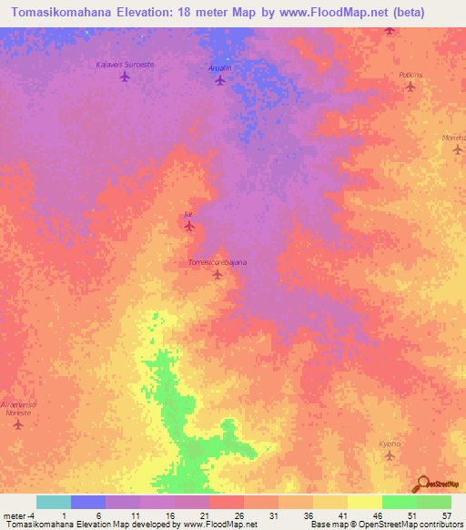 Tomasikomahana,Colombia Elevation Map