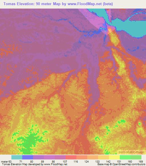 Tomas,Colombia Elevation Map