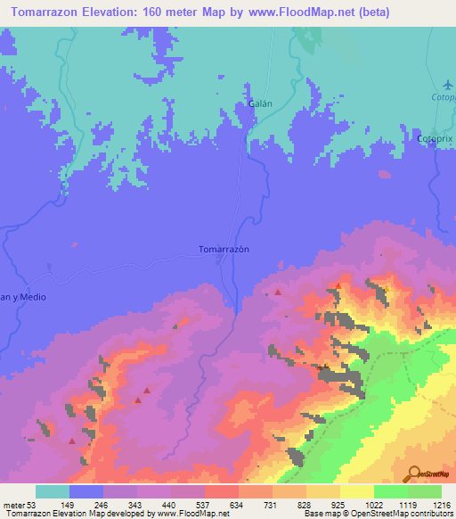 Tomarrazon,Colombia Elevation Map