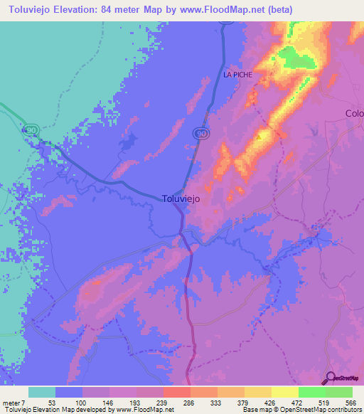 Toluviejo,Colombia Elevation Map