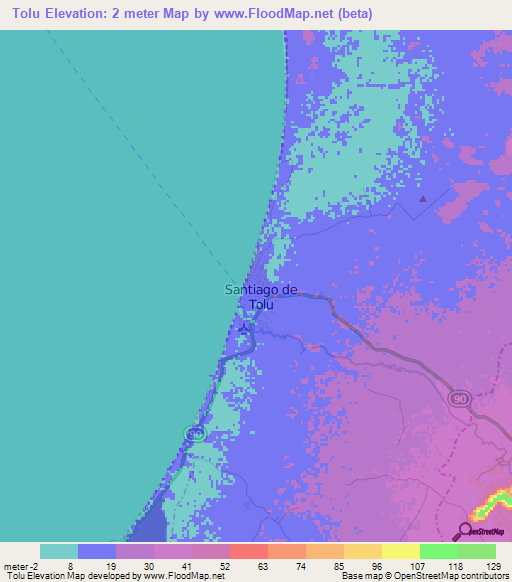 Tolu,Colombia Elevation Map