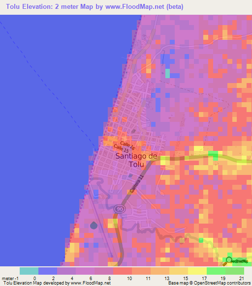 Tolu,Colombia Elevation Map