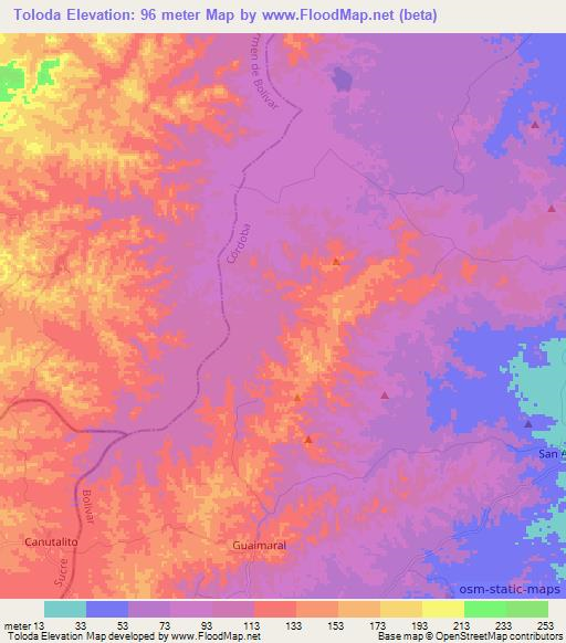 Toloda,Colombia Elevation Map