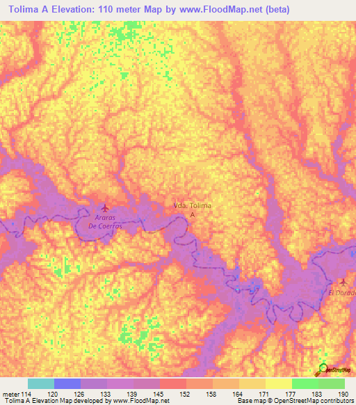 Tolima A,Colombia Elevation Map