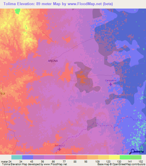 Tolima,Colombia Elevation Map