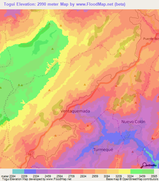 Togui,Colombia Elevation Map