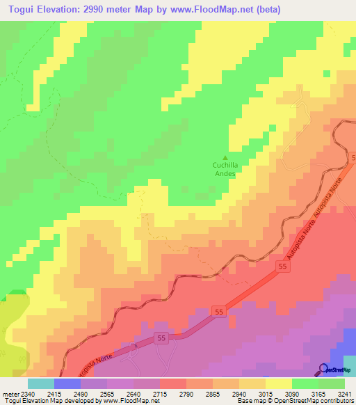 Togui,Colombia Elevation Map