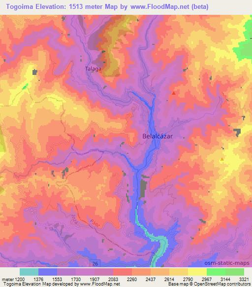 Togoima,Colombia Elevation Map