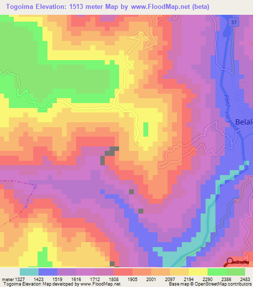 Togoima,Colombia Elevation Map