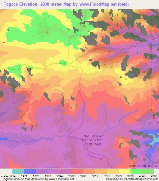 Togaca,Colombia Elevation Map