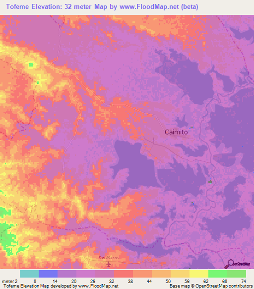 Tofeme,Colombia Elevation Map