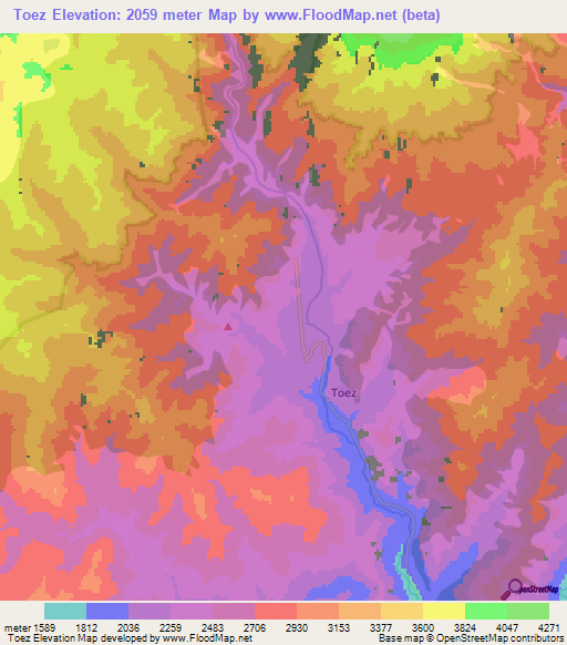 Toez,Colombia Elevation Map