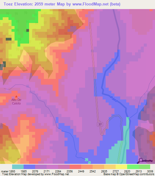 Toez,Colombia Elevation Map