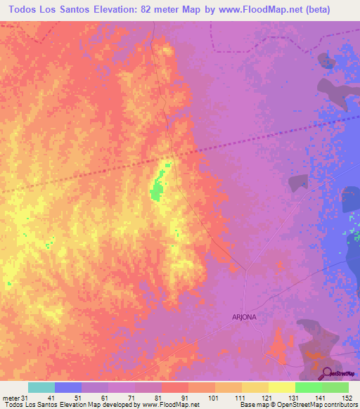 Todos Los Santos,Colombia Elevation Map