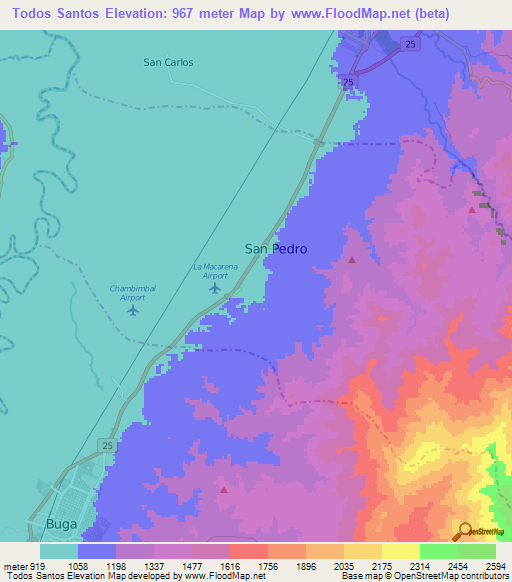 Todos Santos,Colombia Elevation Map