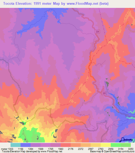 Tocota,Colombia Elevation Map