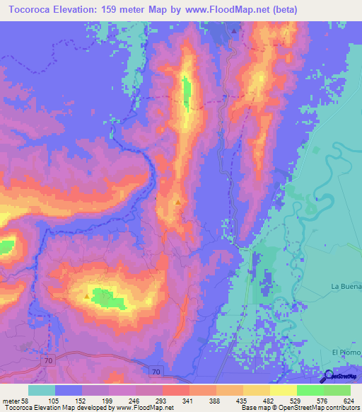 Tocoroca,Colombia Elevation Map