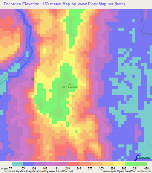 Tocoroca,Colombia Elevation Map