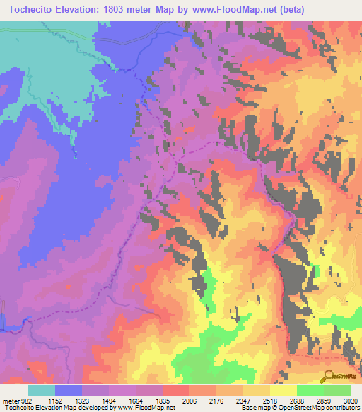 Tochecito,Colombia Elevation Map