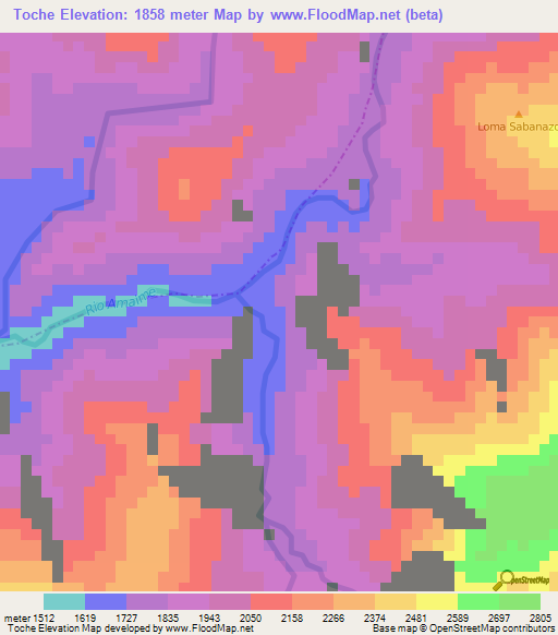 Toche,Colombia Elevation Map