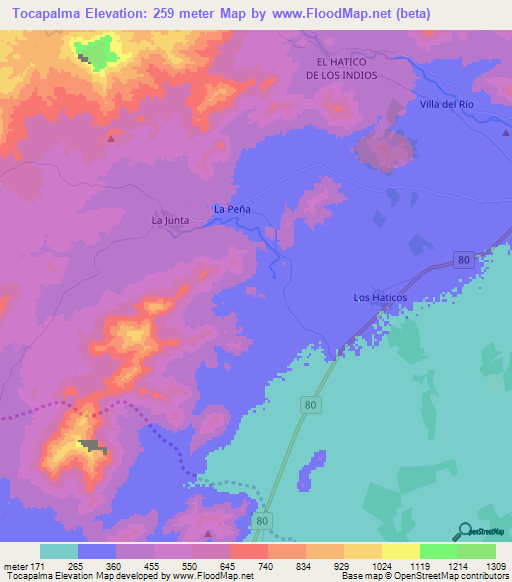 Tocapalma,Colombia Elevation Map